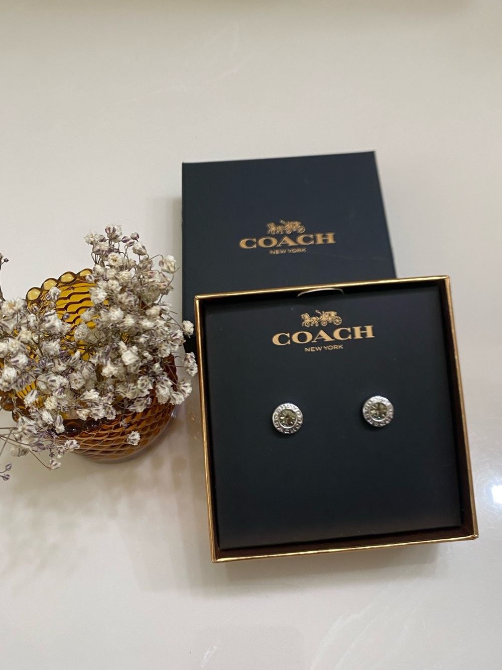 Coach Clear Crystal Silver-Tone Stud Earrings